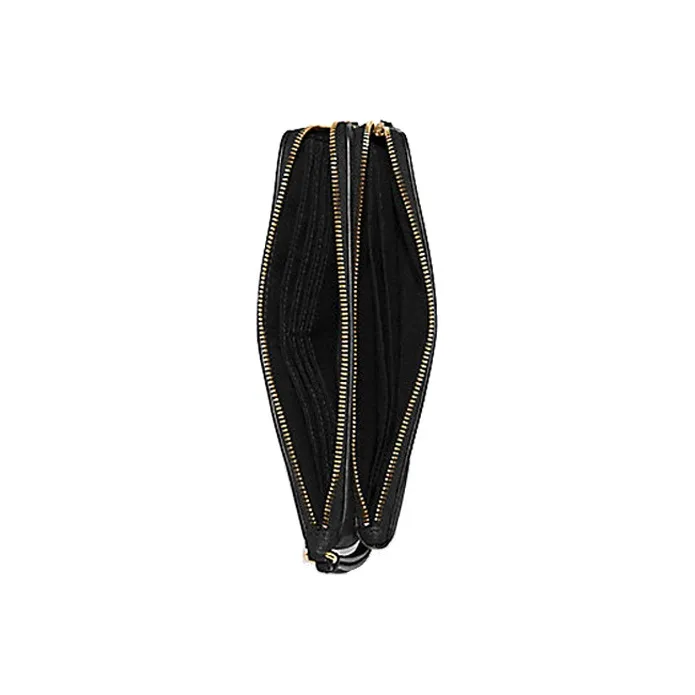 COACH Double Zip Wallet Leather Paneled Canvas Clutch Card Holder Wallet Medium Size Women's Black Monogram-3