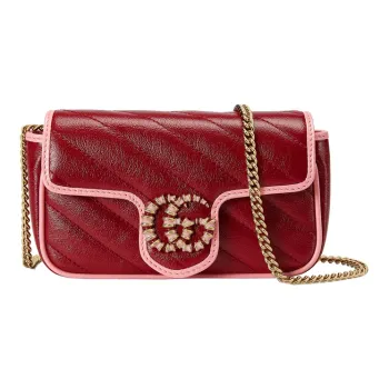 GUCCI GG Marmont Leather Shoulder Bag Crossbody Bag Mini Women's Red/Pink