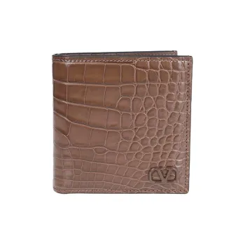 Valentino Leather Card Holder Wallet Men's Taupe
