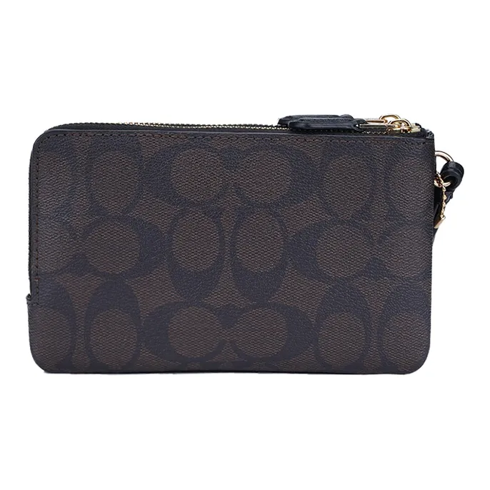 COACH Corner Zip Monogram Canvas With Leather Pochette Wrist Bag Clutch Mini Women's Black Brown-3