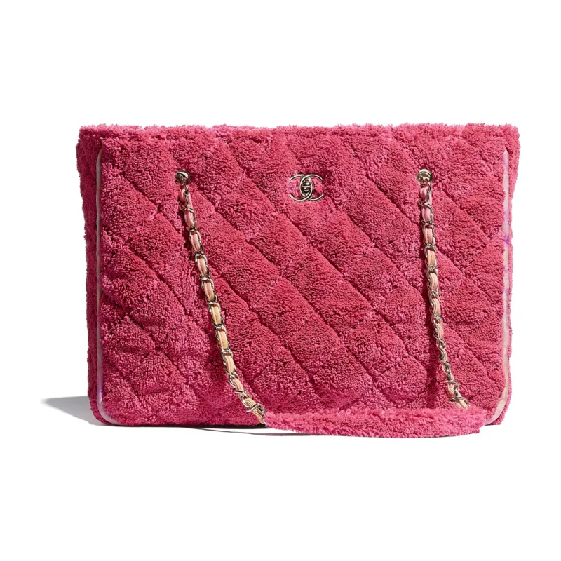 CHANEL Mixed Fiber And Silver Tone Metal Tote Bag, Shopping Bag, Handbag, Shoulder Bag Tubas Women's Coral-0