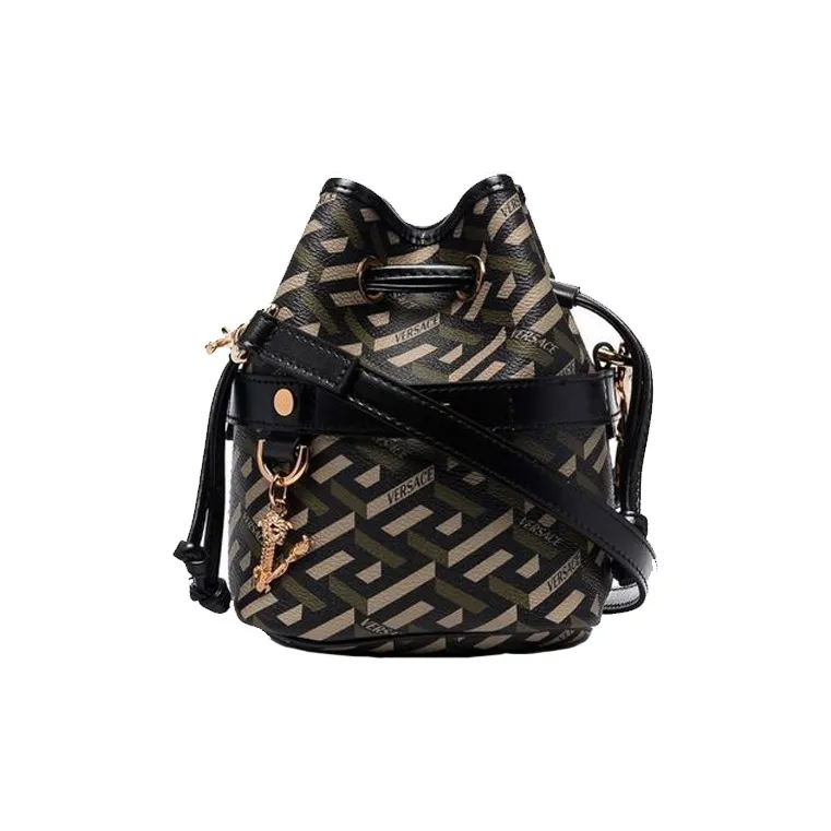 VERSACE Polyurethane Shoulder Bag Crossbody Bag Women's Black/Green-0