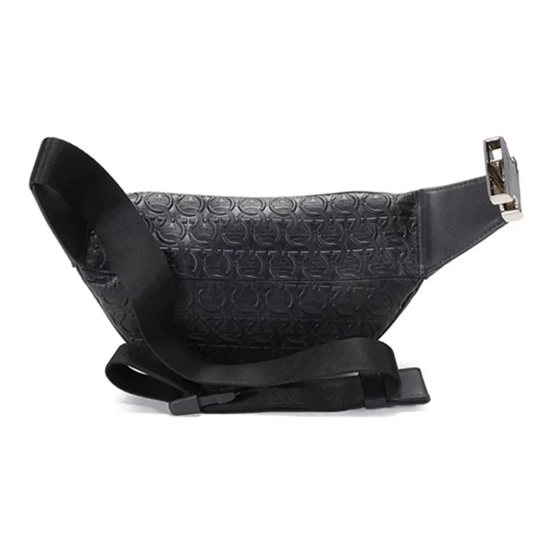 FERRAGAMO GANCINI Cow Leather Sling Bag, Crossbody Bag, Fanny Pack Men's Black-3