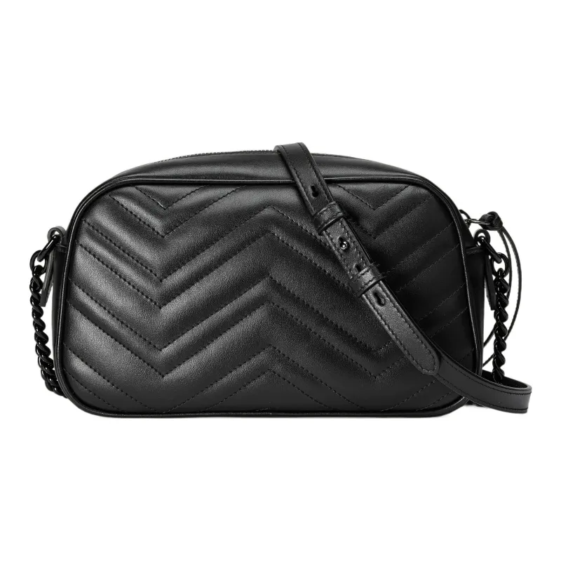 GUCCI GG Marmont Quilting Leather Camera Bags Crossbody Bag Shoulder Bag Women's Black-1