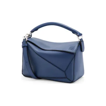 LOEWE Puzzle Cow Leather Shoulder Bag Crossbody Bag Handbag Small Size Women's Ocean Blue