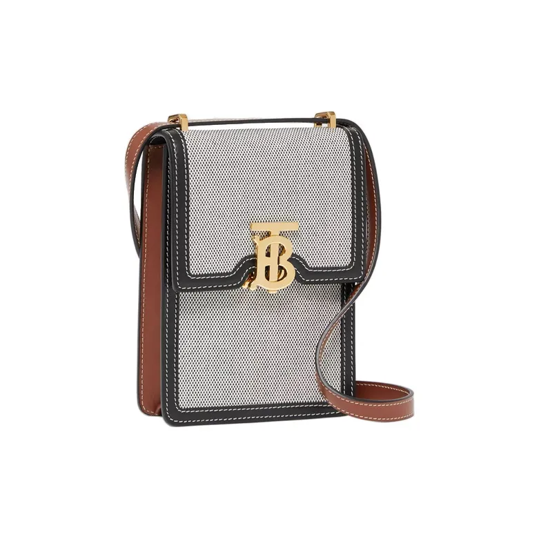 Burberry Robin Cotton Canvas With Two Tone Leather Shoulder Bag, Crossbody Bag, Cell Phone Pouch Women's-2