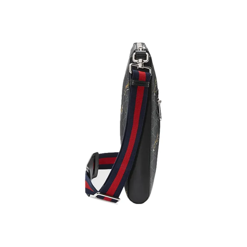 GUCCI Canvas With Leather Messenger Bag Shoulder Bag Crossbody Bag Men's Black Gray Color-2