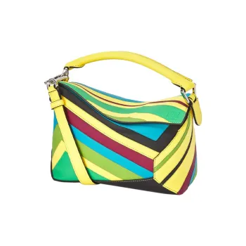 LOEWE Puzzle Calfskin Handbag Shoulder Bag Crossbody Bag Small Size Women's Yellow Multicolor