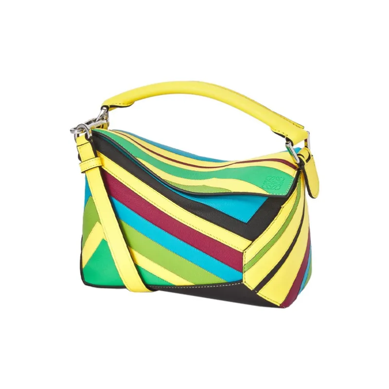 LOEWE Puzzle Calfskin Handbag Shoulder Bag Crossbody Bag Small Size Women's Yellow Multicolor-0