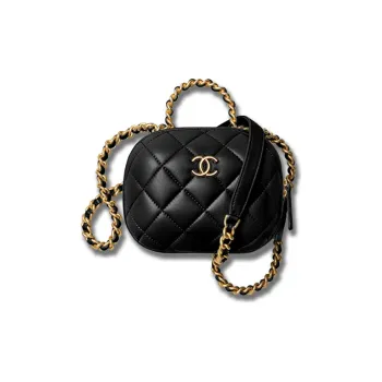 CHANEL Lambskin Box Bag, Makeup Bag, One Shoulder Handbag, Crossbody Bag Small Size Women's Black