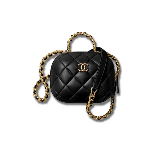 CHANEL Lambskin Box Bag, Makeup Bag, One Shoulder Handbag, Crossbody Bag Small Size Women's Black