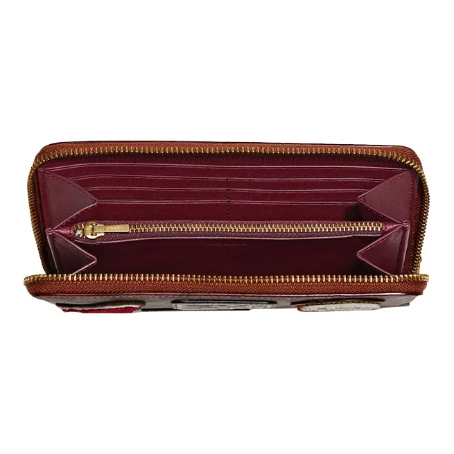 COACH Accordion Zip Canvas With Leather Trunk Wallet Women's Brown-1
