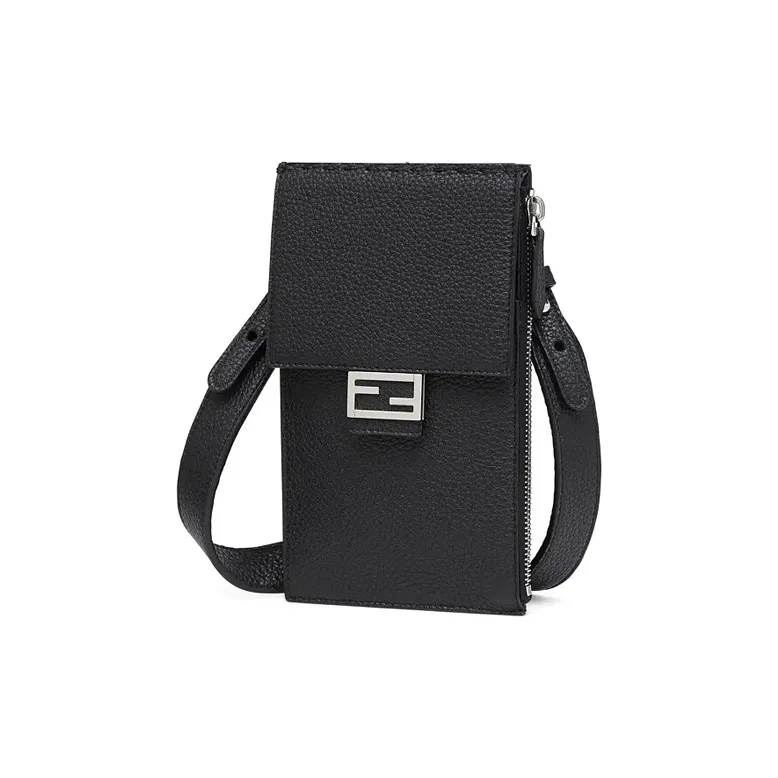 FENDI Baguette Cow Leather Baguette Bag, Shoulder Bag, Crossbody Bag, Cell Phone Pouch Men's Black-1