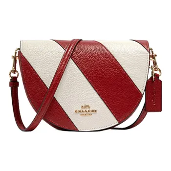 COACH Ellen Leather Saddle Bag, Shoulder Bag, Crossbody Bag Small Size Women's Red White