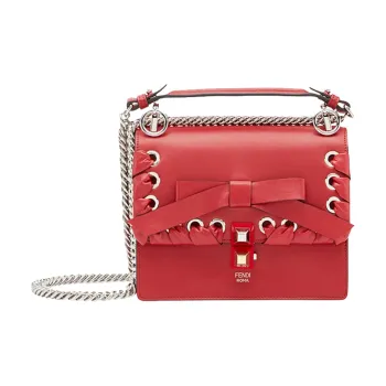 FENDI Kan I Cow Leather Chain Shoulder Bag, Crossbody Bag, Handbag Trumpets Women's Red
