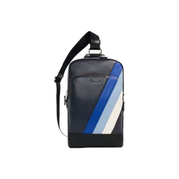COACH Graham Leather Sling Bag Shoulder Bag Crossbody Bag Large Size Men's Black Blue Multicolor