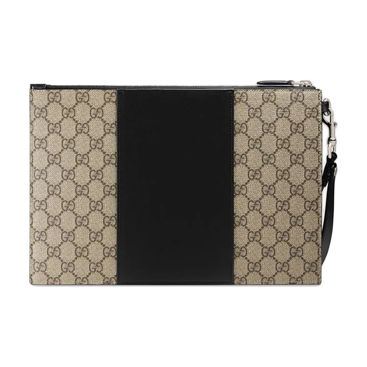 GUCCI Canvas With Leather Clutch Men's Ebony & Black-1