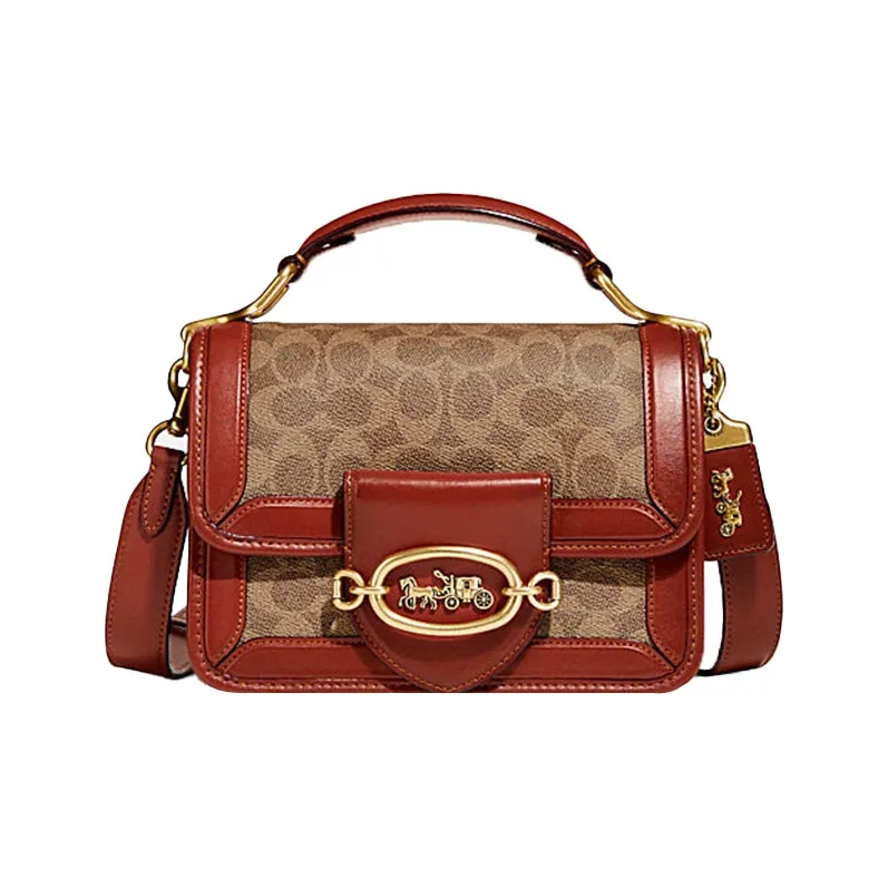 COACH Hero Cow Leather Handbag, Shoulder Bag, Crossbody Bag Small Size Women's Brown Red-0