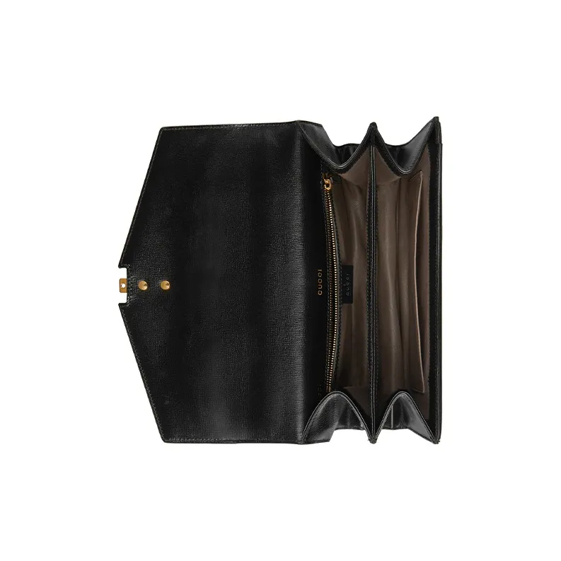 GUCCI Sylvie 1969 Leather Shoulder Bag Crossbody Bag Handbag Small Size Women's Black-4