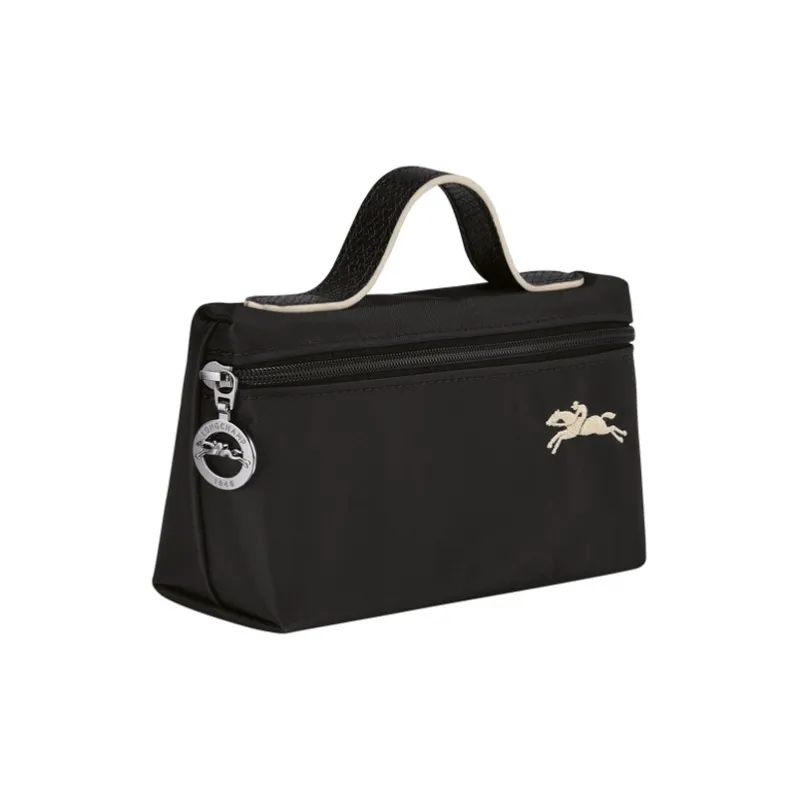 LONGCHAMP Le Pliage Cowhide Patchwork Canvas Makeup Bag Women's Black-1