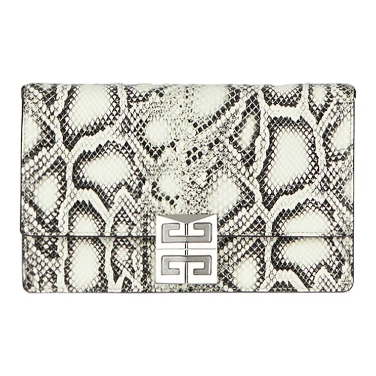 Givenchy 4G Snakeskin Print Sheepskin Leather Composite Shoulder Bag, Crossbody Bag Small Size Women's Black White-0