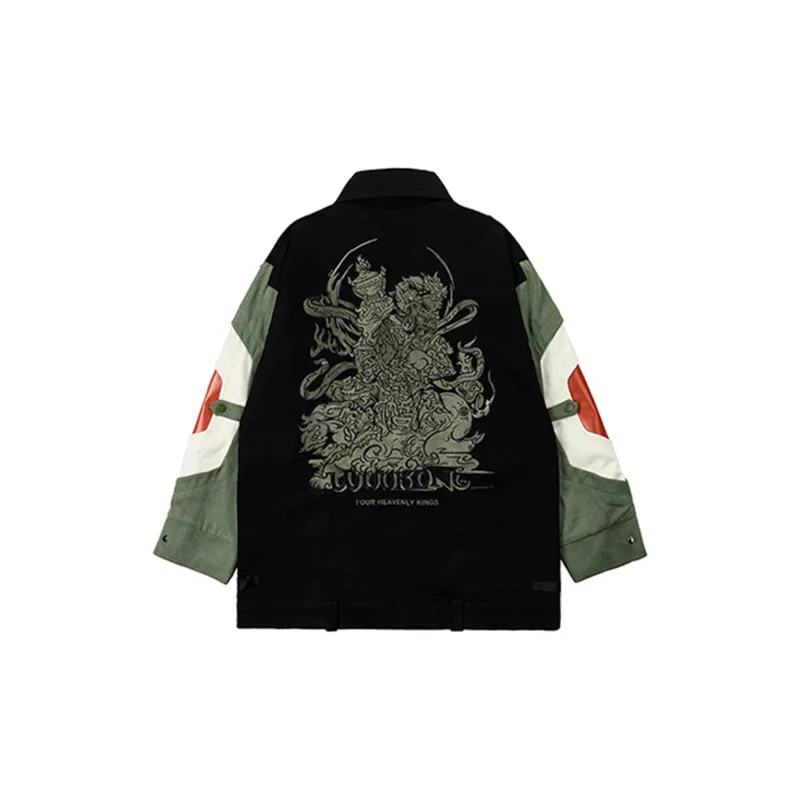 WOOKONG Loose Fit Jacket Men's Black Green Multicolor-1