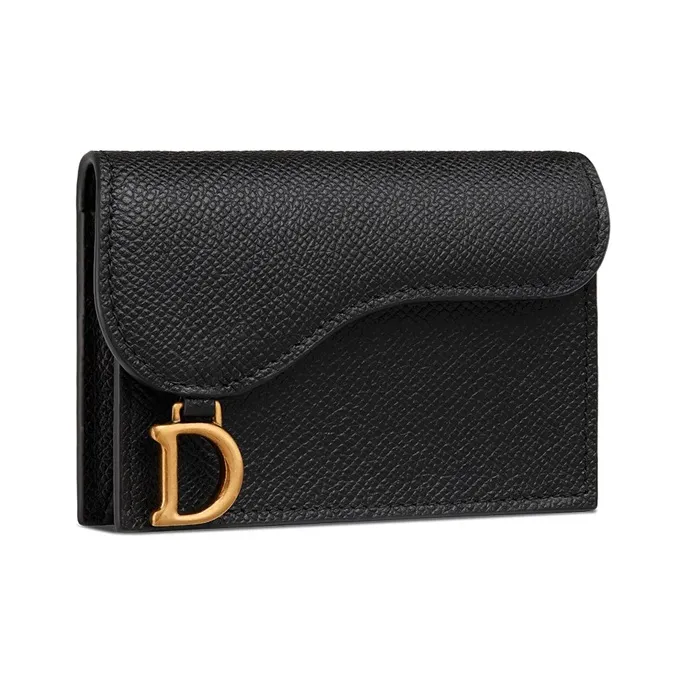 DIOR Saddle Grained Calfskin Saddle Bag Card Holder Women's Black-1