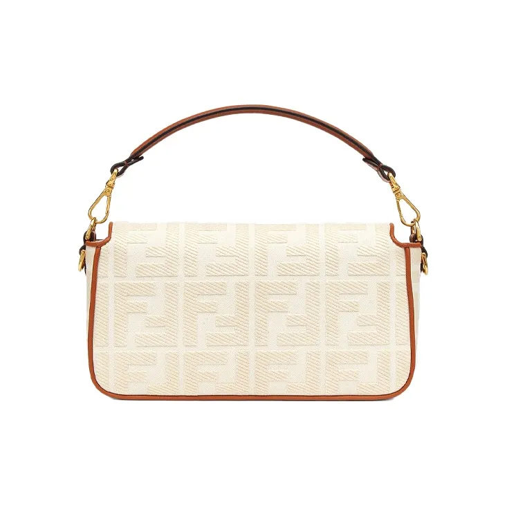 FENDI Baguette Canvas With Leather Portable Crossbody Bag Shoulder Bag Women's White/Brown-2