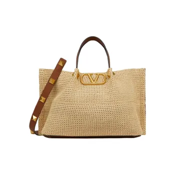 Valentino GARAVANI Straw Tote Bag Shoulder Bag Medium Size Women's Beige