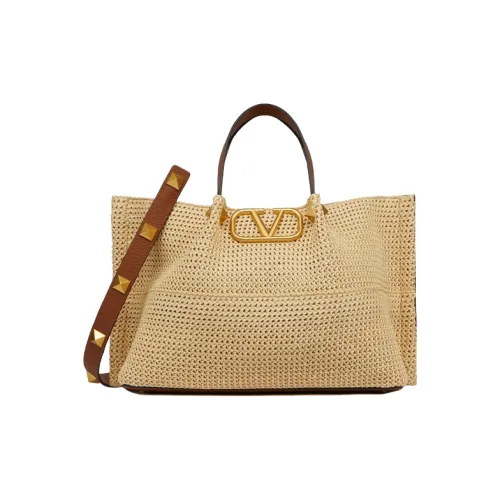 Valentino GARAVANI Straw Tote Bag Shoulder Bag Medium Size Women's Beige