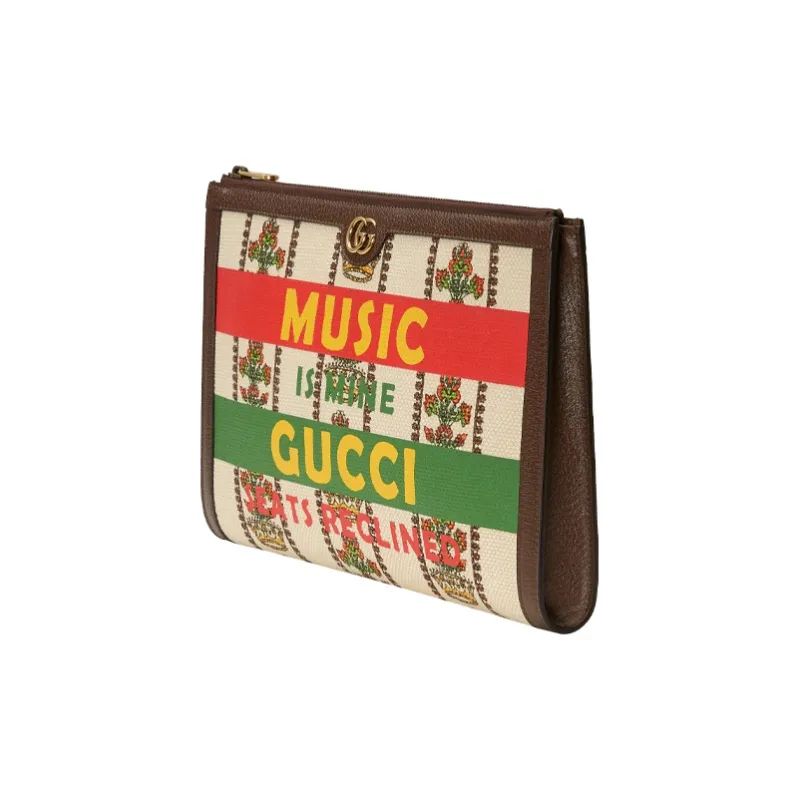 GUCCI Artificial Leather Clutch Unisex Ivory White/Brown-1