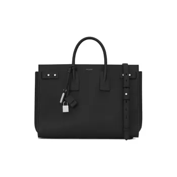 SAINT LAURENT SAC DE JOUR Calfskin Grained Leather Tote Bag Shopping Bag Handbag Large Size Men's Black