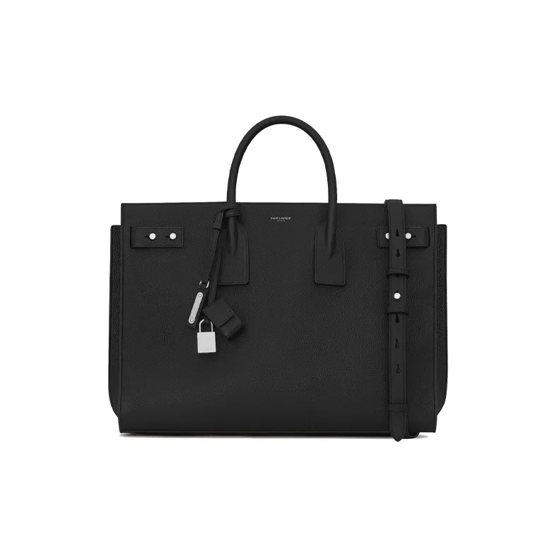 SAINT LAURENT SAC DE JOUR Calfskin Grained Leather Tote Bag Shopping Bag Handbag Large Size Men's Black-0