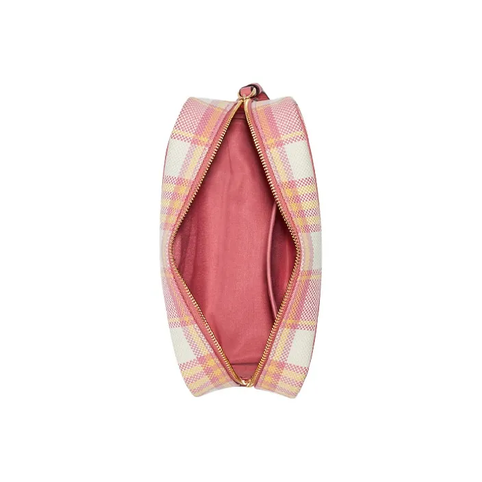 COACH Dempsey Jacquard With Pebbled Leather Clutch Makeup Bag Mini Women's Pink/White/Yellow-3