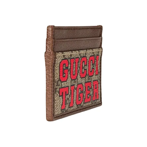 GUCCI Canvas With Leather Card Clip Card Holder Men's Brown-1