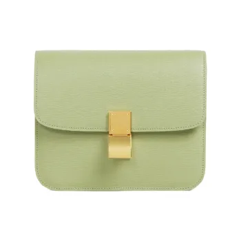 CELINE Cork Grain Cowhide Tofu Bag, Square Bag, Handbag, Crossbody Bag, Shoulder Bag Women's Black Olive Green