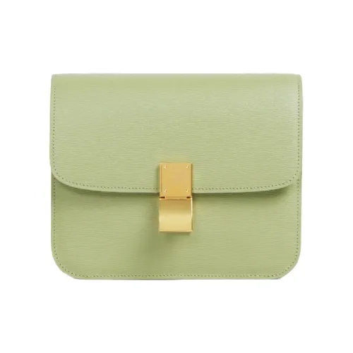 CELINE Softwood Grain Cow Leather Tofu Bag Block Crossbody Bag Shoulder Bag Women's Black Olive Green