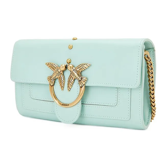 PINKO SIMPLY Leather Envelope Bag, Swallow Bag, Shoulder Bag, Crossbody Bag Mini Women's Light Green-1