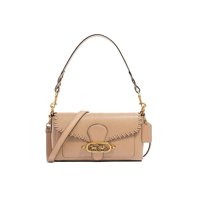 COACH Jade Leather Shoulder Bag Crossbody Bag Handbag Medium Size Women's Milk Tea Beige-0