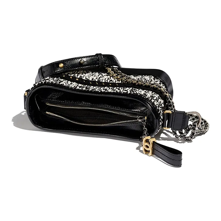 CHANEL Gabrielle Cow Leather Handbag, Shoulder Bag, Crossbody Bag Trumpets Women's Black & White-2