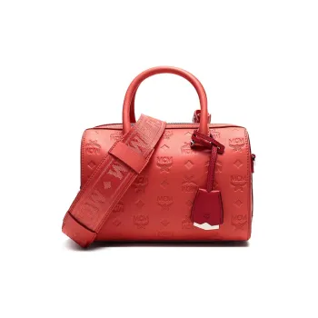 MCM Essential Visetos Origina Leather Boston Bag Handbag Shoulder Bag Crossbody Bag Regular Women's Candy Red