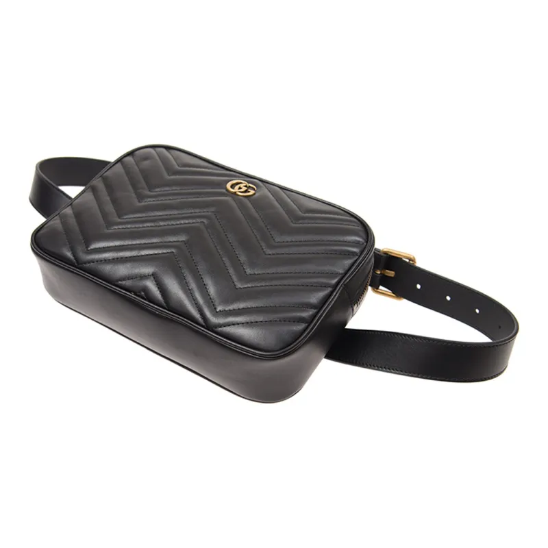 GUCCI GG Marmont Cow Leather Camera Bag One Shoulder Crossbody Fanny Pack Medium Size Men's Black-2