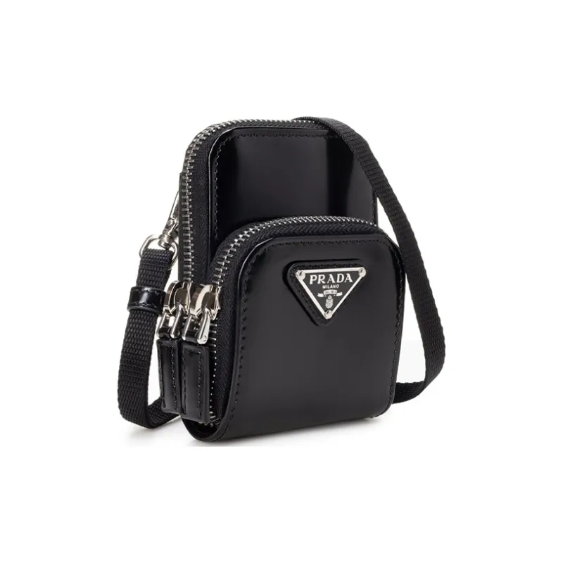 PRADA Shiny Cow Leather Shoulder Bag Crossbody Bag Mini Unisex Black-2