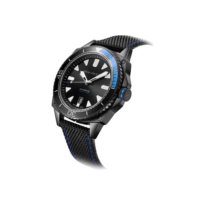 Sea Gull Ocean Automatic Mechanical Movement Nylon Strap Watch Men's Watches Black Dial-1