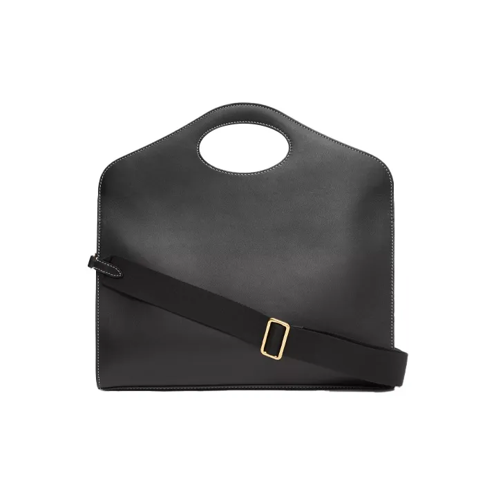 Burberry Pocket Bag Stitched Leather Tote Bag Shopping Bag Shoulder Bag Crossbody Bag Handbag Medium Size Women's Black-3