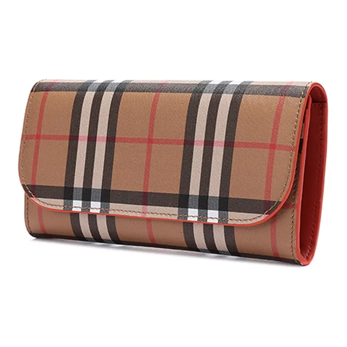 Burberry Cow Leather Card Holder Wallet Women's Khaki/Orange-1