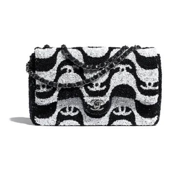 CHANEL Sequins & Rhodium Metal Crossbody Bag, Shoulder Bag Trumpets Women's White & Black