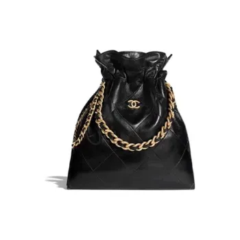 CHANEL Glossy Sheepskin Bucket Bag, Shoulder Bag, Crossbody Bag Tubas Women's Black