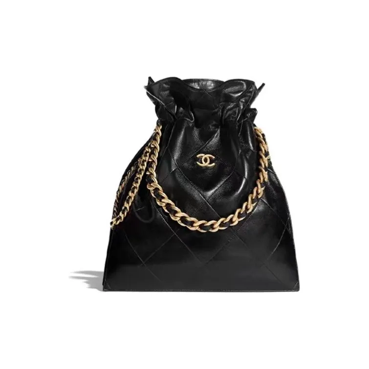 CHANEL Glossy Sheepskin Bucket Bag, Shoulder Bag, Crossbody Bag Tubas Women's Black-0