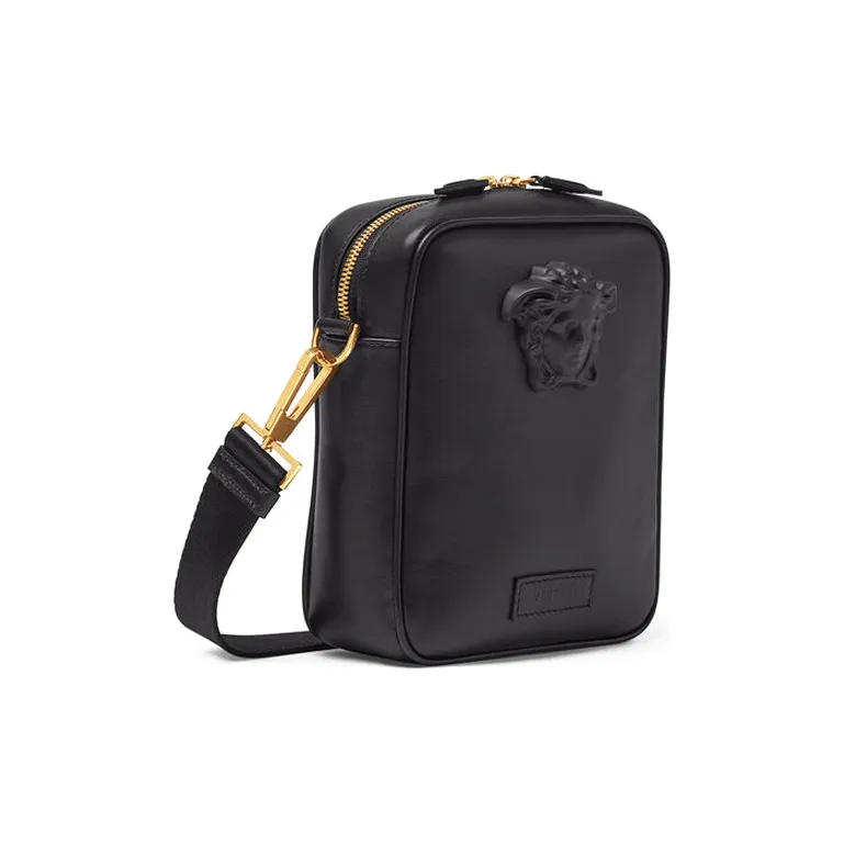 VERSACE La Medusa Leather Shoulder Bag Crossbody Bag Small Size Men's Black-1